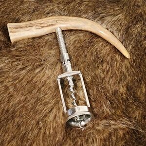 Stag Horn Antler Corkscrew Wine Bottle Opener Chrome Germany Vintage 6.5" Tall